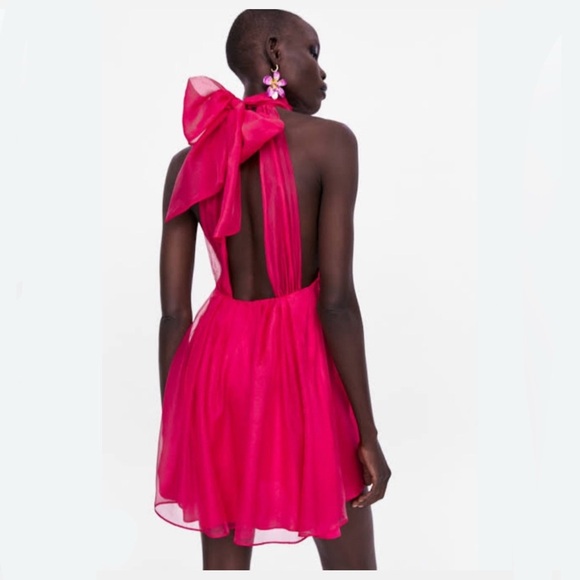 Zara hot pink/red organza mini dress size M - Picture 11 of 11